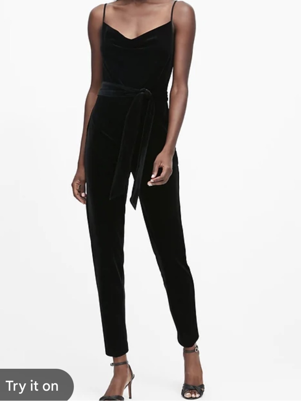 BANANA REPUBLIC Black Velvet Cowl-Neck belt Jumpsuit Size 2